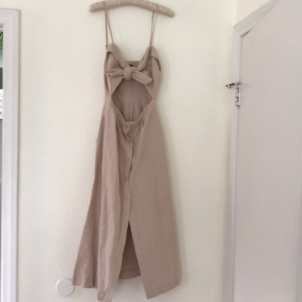 Reformation beige linen tie front midi dress